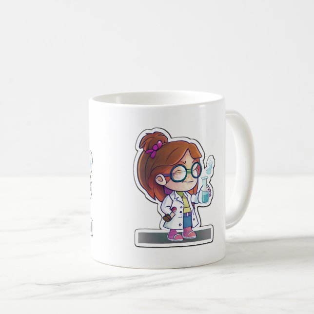 Girl Scientist Sticker Art Classic Tasse, 11 oz Kaffeetasse (VorderseiteRechts)