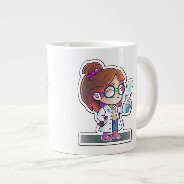 Girl Scientist Sticker Art Jumbo Tasse (Vorderseite Rechts)