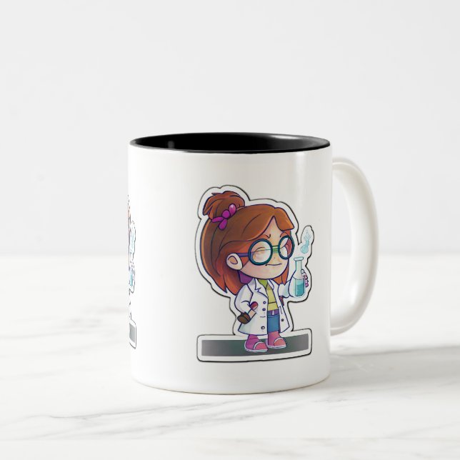 Girl Scientist Sticker Art Two-Tone Tasse, 11 oz Zweifarbige Tasse (VorderseiteRechts)