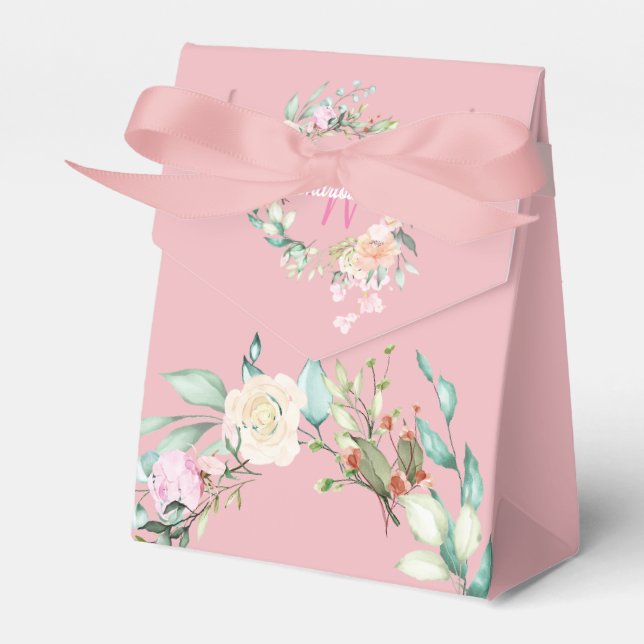 Girl Script Monogram Blush Pink Floral Geschenkschachtel (Vorderseite)