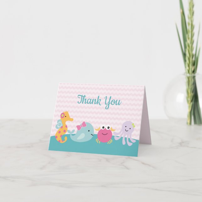 Girl Sea Animals Ocean Life Vielen Dank für Ihre E Einladung (Vorderseite)