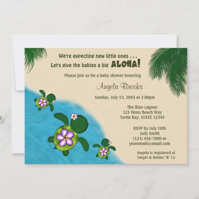 GIRL Sea TURTLE Baby Shower Invite TWIN (Honu) 04C Einladung (Vorderseite)