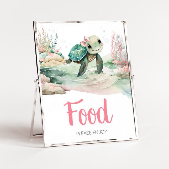 Girl Sea Turtle Baby Showfood Poster (A Little Hatching Is On the Way Baby Shower Food Sign)