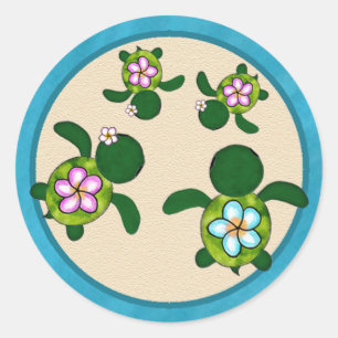 GIRL Sea TURTLE Kinderdusche (Honu) TWINS 01D Sieg Runder Aufkleber