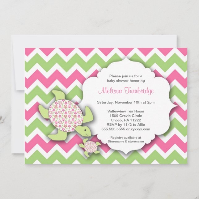 Girl Sea Turtles Baby Dusche lädt Mutter Baby ein Einladung (Vorderseite)