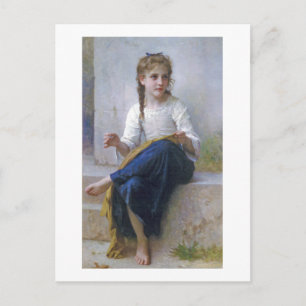 Girl Sewing, Bouguereau Postkarte