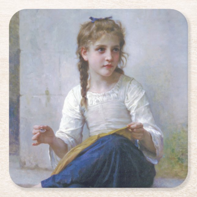 Girl Sewing, Bouguereau Rechteckiger Pappuntersetzer (Vorderseite)