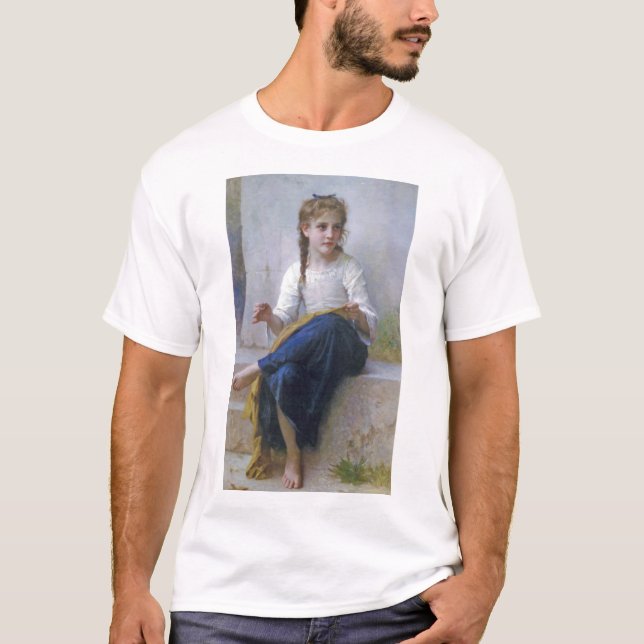 Girl Sewing, Bouguereau T-Shirt (Vorderseite)