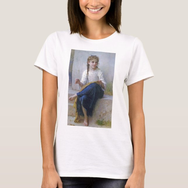 Girl Sewing, Bouguereau T-Shirt (Vorderseite)