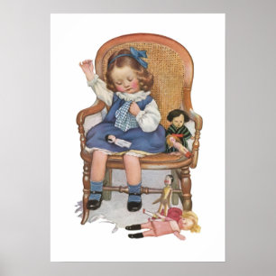 Girl Sewing Dolles Poster