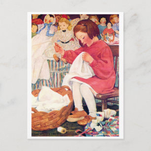 Girl Sewing, Jessie Willcox Smith Postkarte