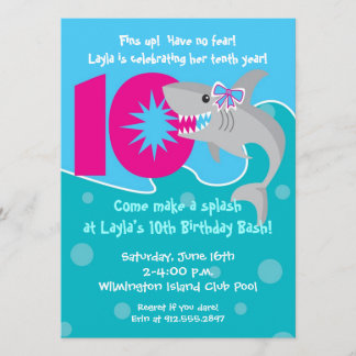 Girl Shark Bite Einladung - 10. Geburtstagsparty