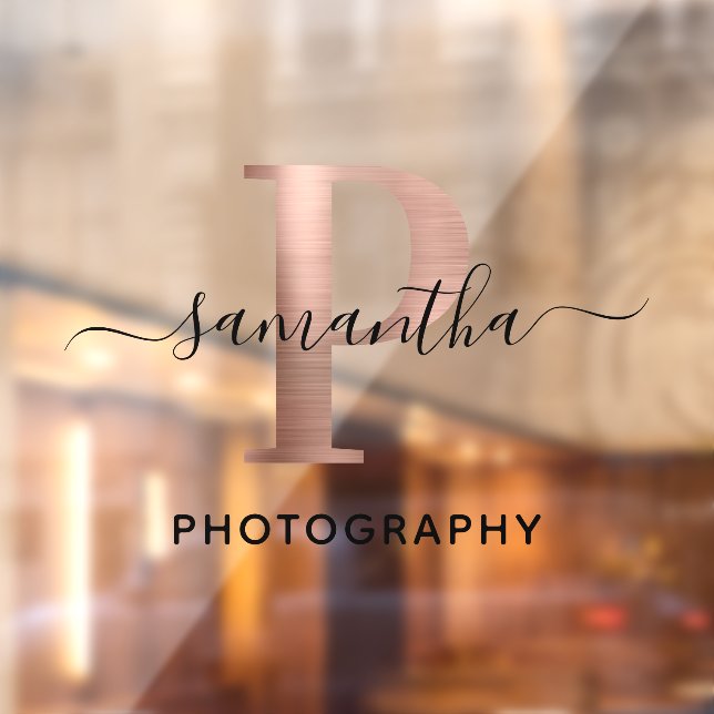 Girl Signature Rose Gold P Monogram Logo Fensteraufkleber (Blatt 2)