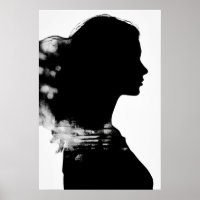 Girl Silhouette Landschaftlich Schwarz & Weiß Mode