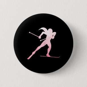 Girl Silhouette Langlaufen Wintersport Button