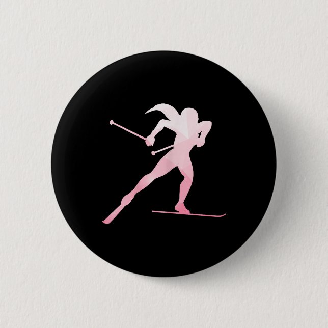Girl Silhouette Langlaufen Wintersport Button (Vorderseite)