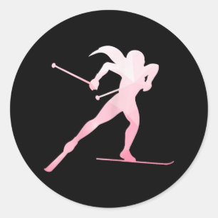 Girl Silhouette Langlaufen Wintersport Runder Aufkleber