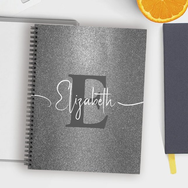 Girl Silver Glitzer Personalisiert Monogram Name Notizbuch (Von Creator hochgeladen)