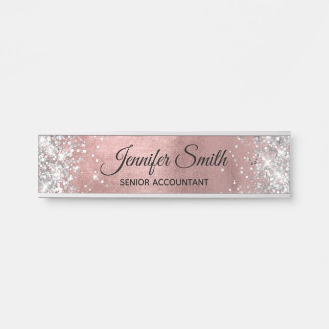 Girl Silver Glitzer Rose Gold Ombre Foil Türschild (Vorderseite )
