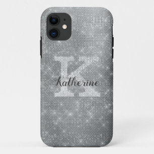Girl Silver Glitzer Sparkle Glam Monogramm Name Case-Mate iPhone Hülle