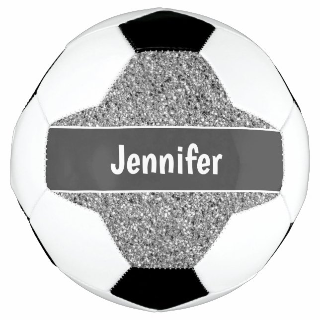 Girl Silver Glitzer Sparkle Personalisiert Kids Fußball (Vorderseite)