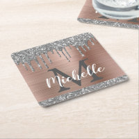 Girl Silver Glitzer Tropfen Rose Gold Monogram