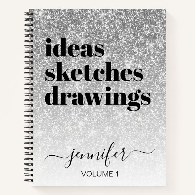 Girl Silver Glitzer Your Name Sketchbook Notizbuch (Vorderseite)