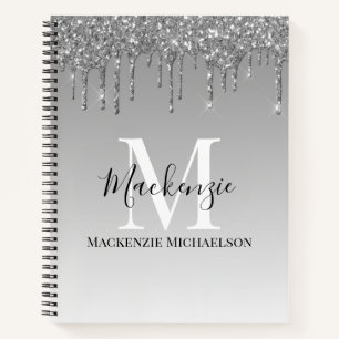 Girl Silver Gray Glitzer Monogram Name Notebook Notizbuch