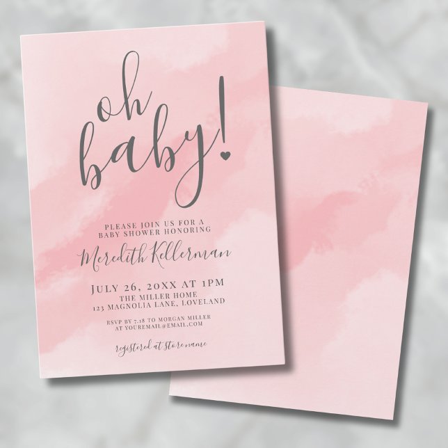 Girl Simple Pink Watercolor Oh Babydusche Einladung (Oh Baby Shower Simple Pink Watercolor Invitation)