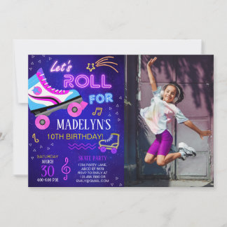 Girl Skate Let's Roll Birthday Foto Einladung