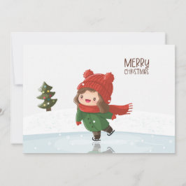 Girl Skating on Ice at Christmas Feiertagskarte