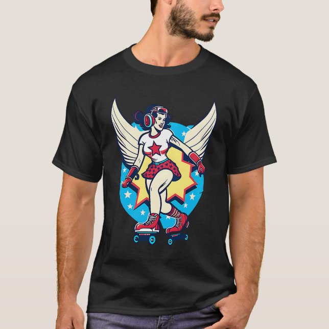 Girl Skating Wings Roller Derby T-Shirt (Vorderseite)