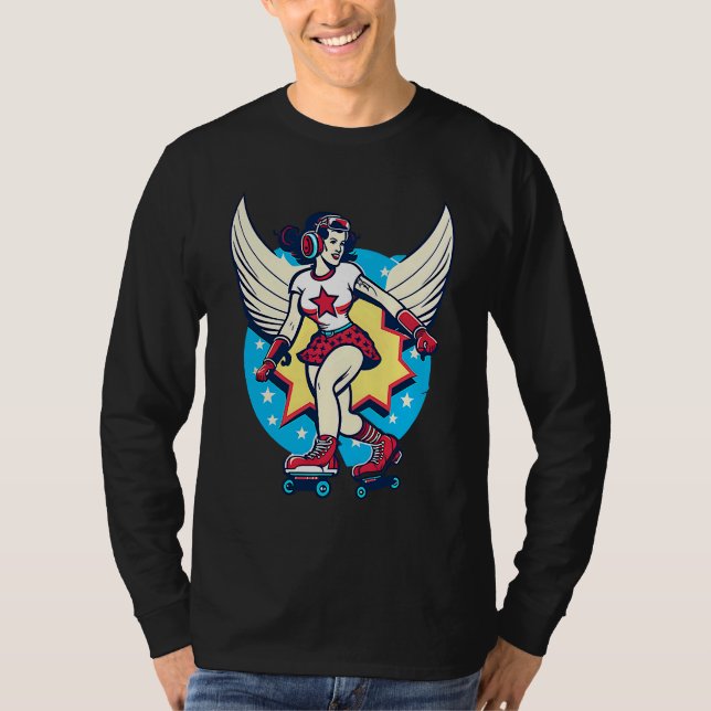 Girl Skating Wings Roller Derby T-Shirt (Vorderseite)