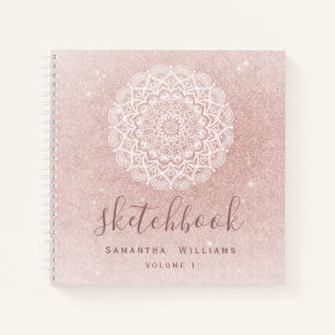 Girl Sketchbook Your Name Rose Gold Pink Glitzer Notizbuch