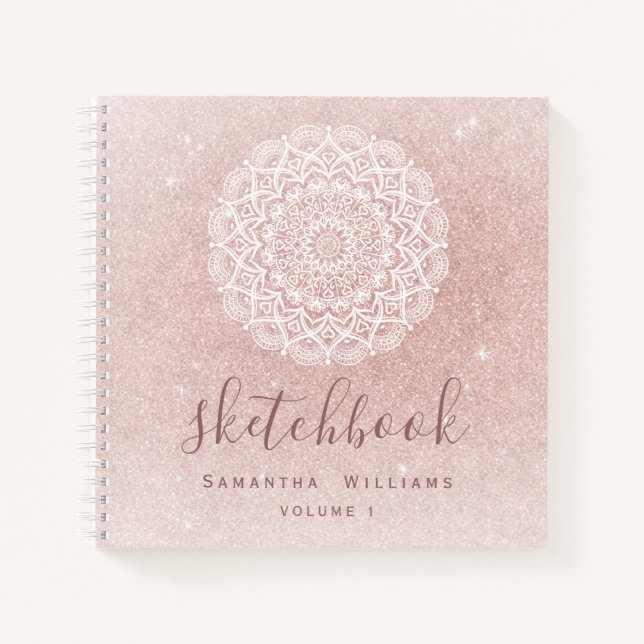 Girl Sketchbook Your Name Rose Gold Pink Glitzer Notizbuch (Vorderseite)