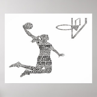 Girl Slam Dunking Basketbal Motivierend Word Art Poster