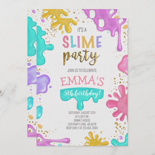 Girl Slime Birthday Party Einladung (Vorne/Hinten)