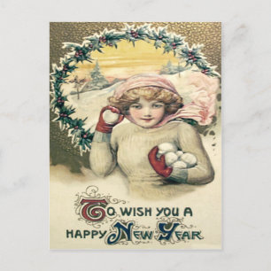 Girl Snowball Snow Holly Wreath Postkarte