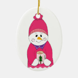 Girl Snowman in Pink Toque Keramikornament