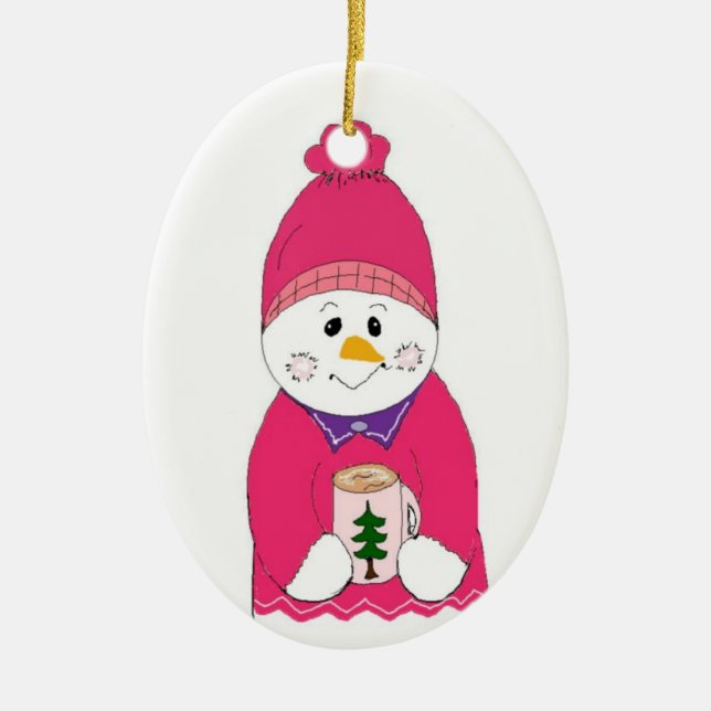 Girl Snowman in Pink Toque Keramikornament (Vorne)