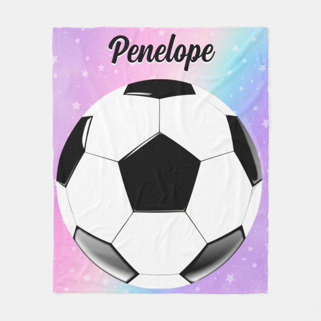 Girl Soccer Ball Pastel Stars Personalisierter Nam Fleecedecke (Vorderseite)