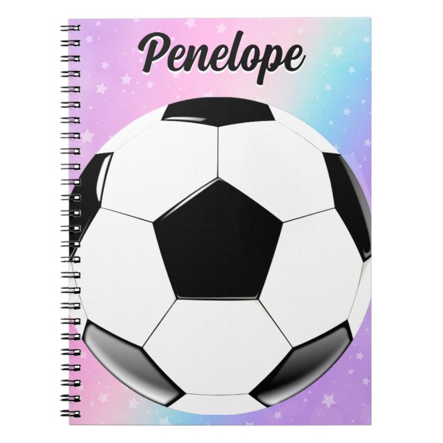 Girl Soccer Ball Pastel Stars Personalisierter Nam Notizblock (Vorderseite)