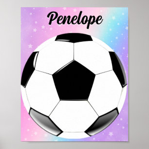 Girl Soccer Ball Pastel Stars Personalisierter Nam Poster