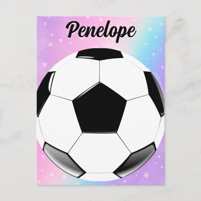 Girl Soccer Ball Pastel Stars Personalisierter Nam Postkarte (Vorderseite)