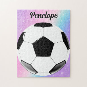 Girl Soccer Ball Pastel Stars Personalisierter Nam Puzzle