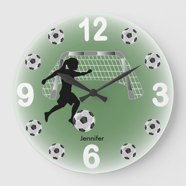 Girl Soccer Ball Player Große Wanduhr (Vorderseite)