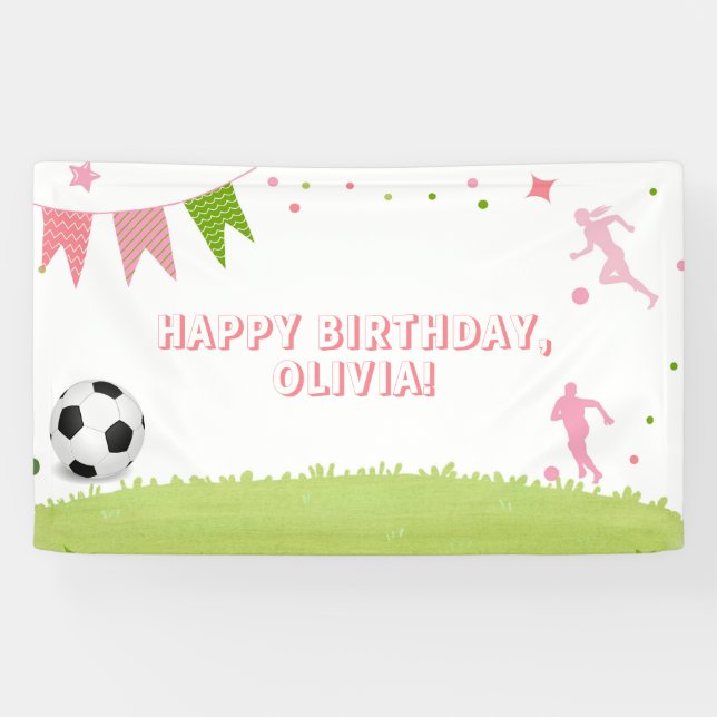 Girl Soccer Football Party Banner Pink Sports (Horizontal)