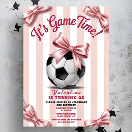 Girl Soccer Game Time Pink Bow Birthday Einladung
