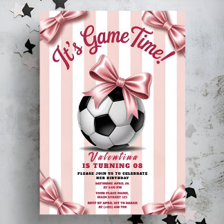 Girl Soccer Game Time Pink Bow Birthday Einladung