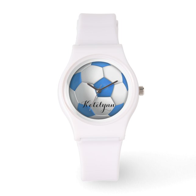 Girl Soccer Player blau mit Namen Armbanduhr (Vorderseite)